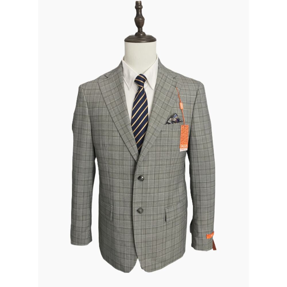 Tallia Men's 38 Regular Suit Jacket Stretch Wool Blend Cream/Brown Plaid NEW